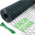 Chicken Wire 15.7 in x 393.7 in Poultry Wire Netting Hexagonal Galvanized Mesh Garden Fence Barrier for Pet Rabbit Chicken Fencing with 100 Pcs Cable Zip Ties(PVC-Coated)