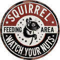 Squirrel Feeding Area Metal Sign 8x8in Round Garden Plaque for Yard Wall Decor Wildlife Gift