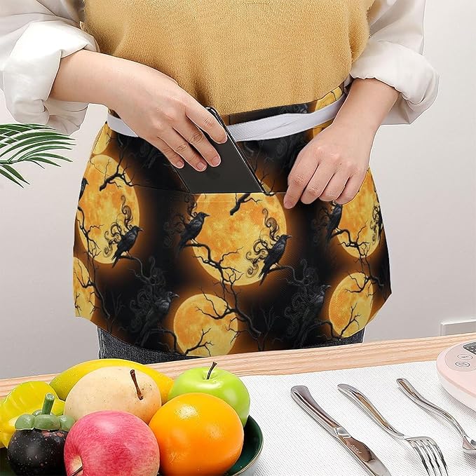Unisex Chef Waiter Apron Waist Half Short Serving Aprons with 3 Pockets