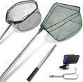 Yeahmart Telescoping Fishing Net, 61" Foldable Landing Net with 2 Interchangeable Heads & Rescue Hook, 4-in-1 Long Handle Fish Net for Kayak, Boat, Bass, Freshwater & Saltwater Fishing Gear