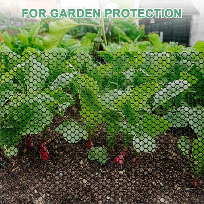 1-Pack Floral Chicken Wire Mesh, 3.9 in x 9.8 ft Plastic Hexagonal Chicken Wire Fencing with 50 Garden Ties for Crafts/Poultry Netting/Garden/Plant Protection [Black]