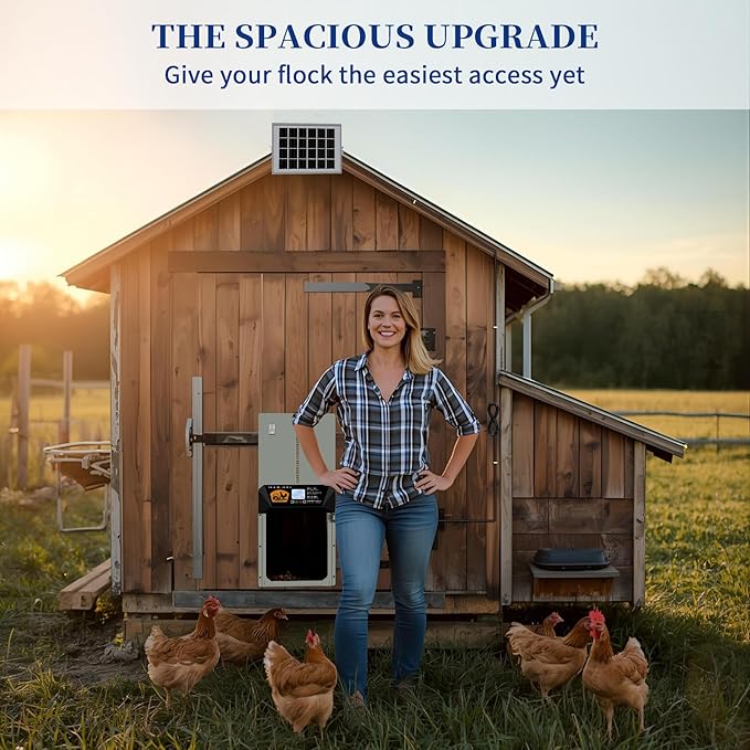 Automatic Chicken Coop Door - Solar Powered, Extra Large 16"x12" Door with Remote & Timer, Anti-Pinch Safety Alarm, Waterproof Aluminum Alloy, 5-Year Warranty for Chickens, Ducks, Geese