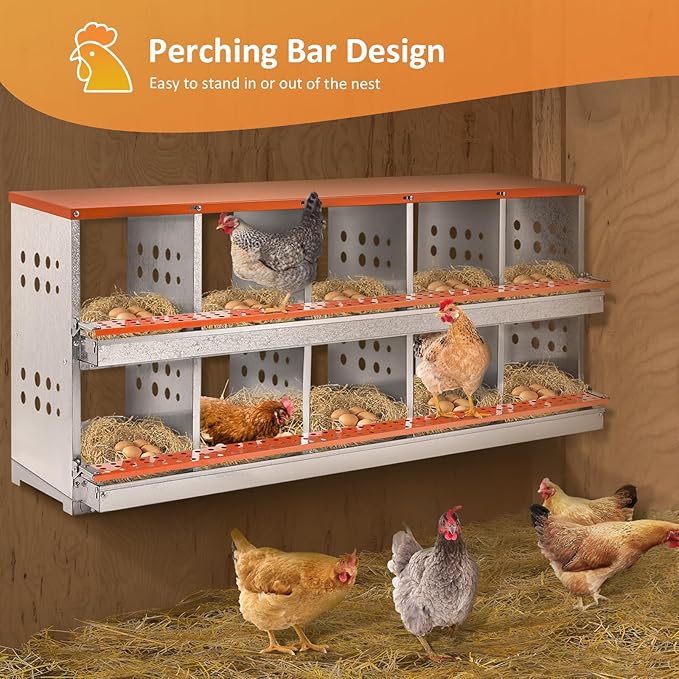 Nesting Boxes for Chickens, 10 Compartment Chicken Nesting Box with Automatic Egg Collection, Chicken Coop Accessories Galvanized Steel, Roll Away Nesting Box for Chickens, Hens, Ducks