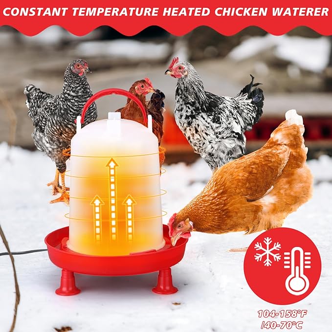 9 Pack Winter Chicken Brooder Box Starter with Heating Plate and 75w Heat Lamp, 0.8 Gallon Heated Chicken Waterer Fountain with Perch Set, 2.9 Lbs Flip Top Poultry Feeder for Coop Chick