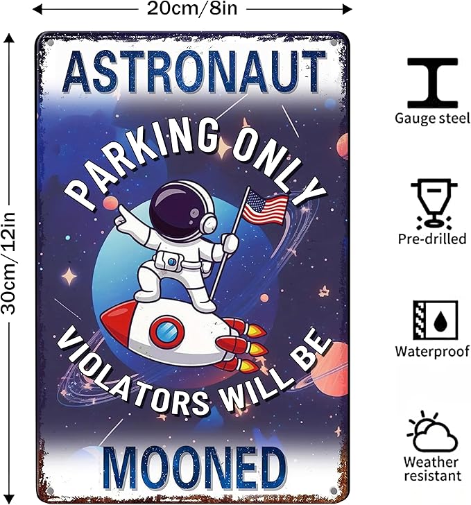 Funny Space Themed Decor Sign-Outer Space Room Decor for Boys,Space Themed Bedroom Space Them Gifts for Boys Decor(Astronaut Parking Only)8x12 Inches