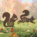 Metal Squirrel Garden Stake,Set of 2 Outdoor Thanksgiving Yard Decor,Fall Decorations Rusty Squirrel Statues for Outside,Lawn,Pathway