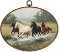 LKETW Vintage Horse Oval Wall Art Decor, Rustic Farmhouse Equestrian Oval Canvas Hanging Decor, Wild Horse Running Wall Decorations for Home Bedroom Living Room, 11.4x8.6 Inch