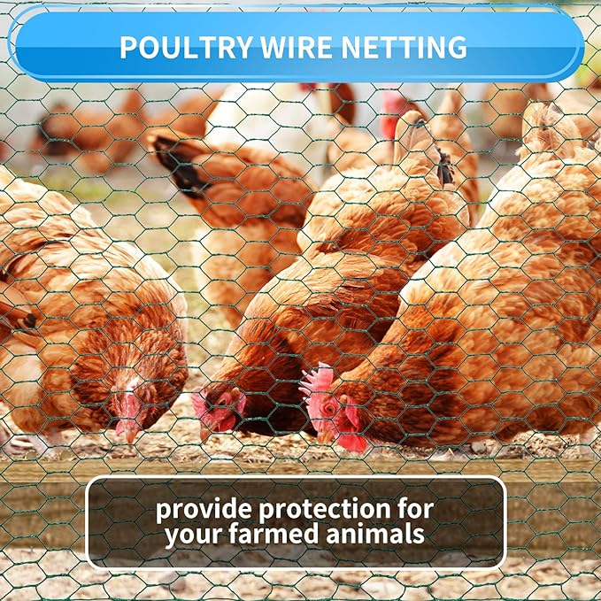 48'' x 150' Green Chicken Wire Fencing, 1 inch Chicken Wire and 19 Gauge Poultry Netting, Garden Mesh Fence Roll for Floral Arrangements/Crafts/Farm/Livestock/Pet Protection