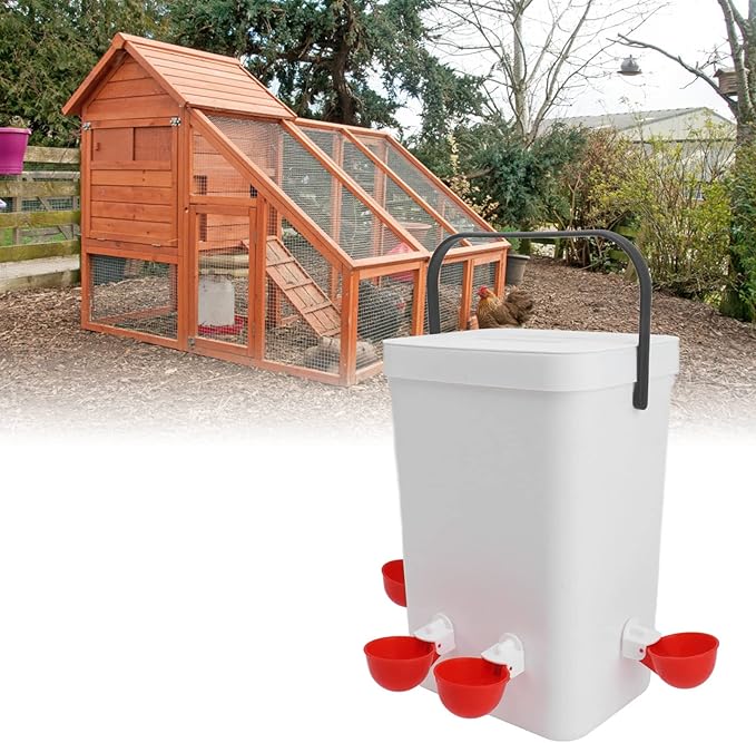 Topyond Chicken Feeder and Waterer Set, 12L Large Capacity Automatic Chicken Waterer with 4 Automatic-Fill Water Cup, Poultry Water Dispenser for Chicken Coops and Farms