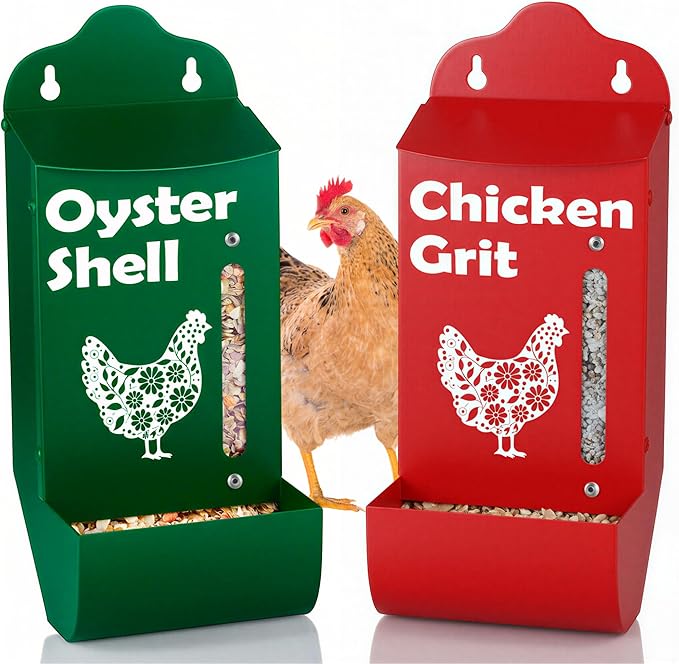 Chicken Grit and Oyster Shell Feeder Combo (Combo-Green/Red, Starter Size)