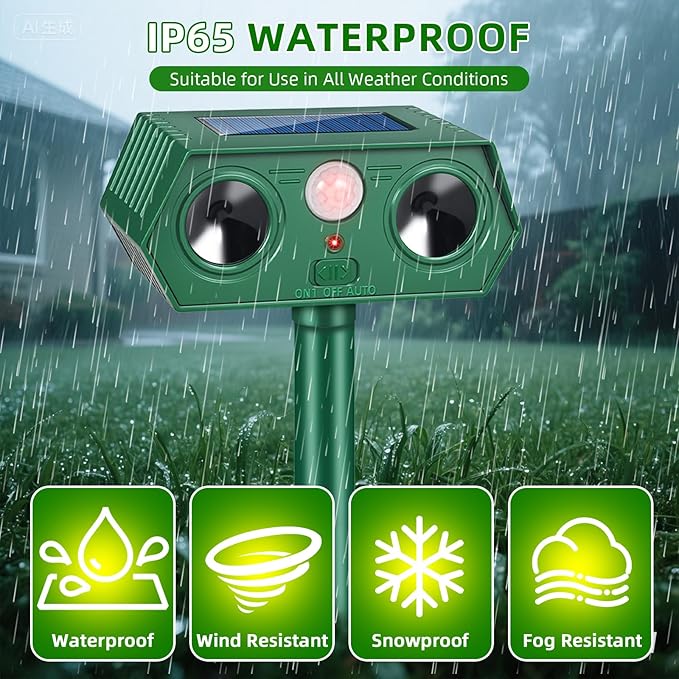 2026 IP65 Deer Repellent Devices Racoon Squirrel Sonic Fortress Pro, Solar Ultrasonic Animal Repeller Outdoor Cat Deterrent with Motion Sensor to Scare Rabbit Skunk Dog Out of Garden Farm(4Pack)