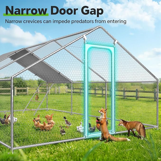 Large Metal Chicken Coop Run with Roosting Perch, Outdoor Waterproof & UV-Resistant Cover for Chickens, Ducks, Rabbits, and Hens in Yard or Farm Use Spire Roof (13.1'Wx19.7'Lx 6.5'H)