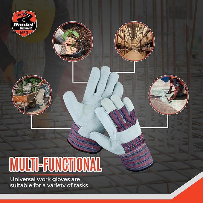 Daniel Smart Men & Women Goatskin Working Glove Lightweight Leather Safety Gloves for construction, gardening outdoor Work