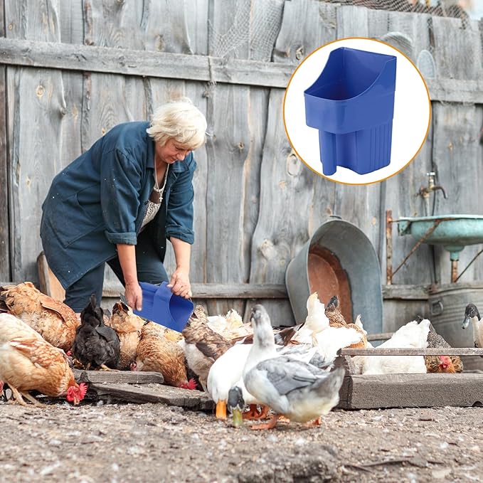 6 Pcs Plastic Enclosed Feed Scoop for Livestock Heavy Duty Grain Scoop 2 Quart Large Stackable for Horse Goat Dog Animal Ranchers Farmers (Blue)