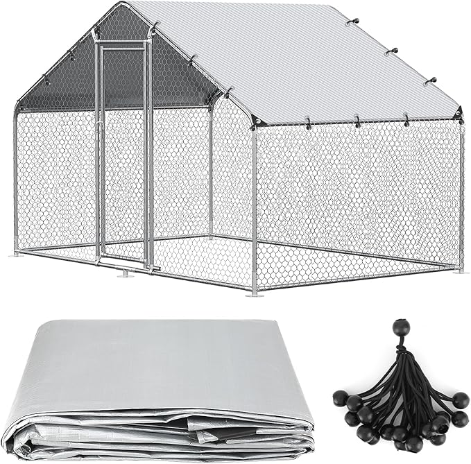 11.48 x 6.23 FT Chicken Coop Cover Waterproof, All-Weather PE Shade, Waterproof UV Resistant Chicken Coop Tarp, Chicken Run Cover for Winter with 20 Ball Bungees, for Large Chicken Pens