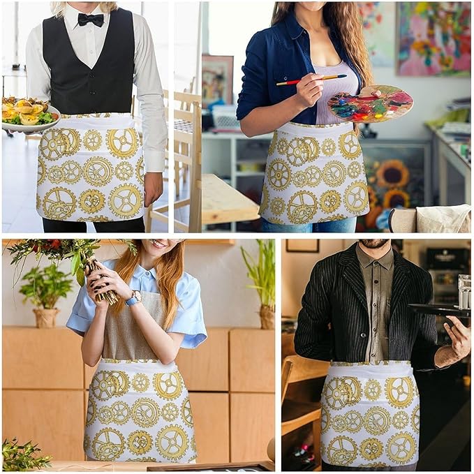 Half Apron with 3 Pockets Chef Cooking Kitchen Restaurant Aprons for Women Men