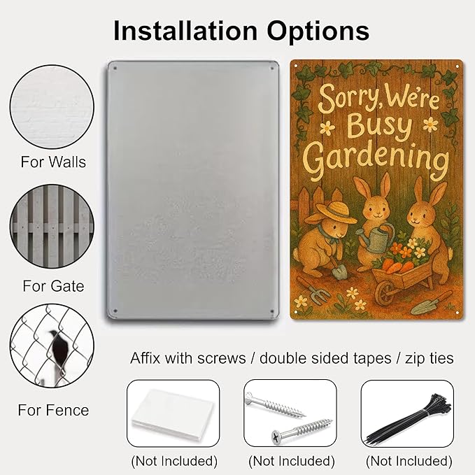 Metal Garden Signs for Outside - Sorry We’re Busy Gardening Sign, Funny Yard Decorations Outdoor with Cute Bunny Gardening Design for Patio, Flower Bed, Greenhouse Gifts for Women -8 x 12 Inch