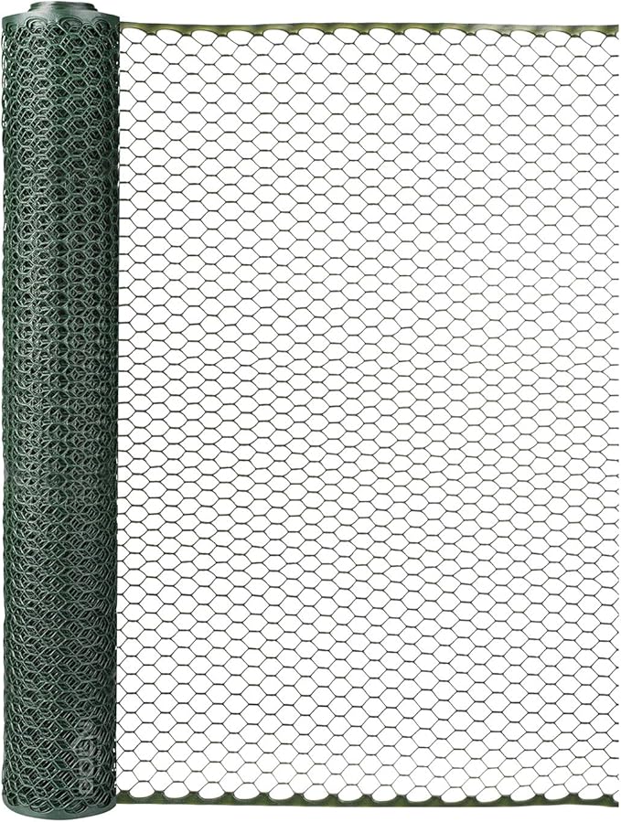 Boen - Plastic Hex Chicken Wire Mesh Temporary Fence Roll (3' x 50' - Green) - Plastic Fence Poultry Netting for Temporary or Semi Permanent Enclosures, Deer Netting Fence, Construction Fencing