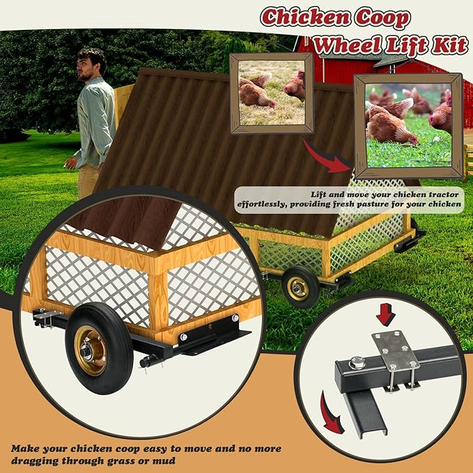 TOPOWN Chicken Tractor Wheels Lift Kit Set of 2, Heavy Duty Chicken Coop Wheel Lift Kit, Chicken Run Wheel System Weatherproof, Enhancement of Safety and Durability