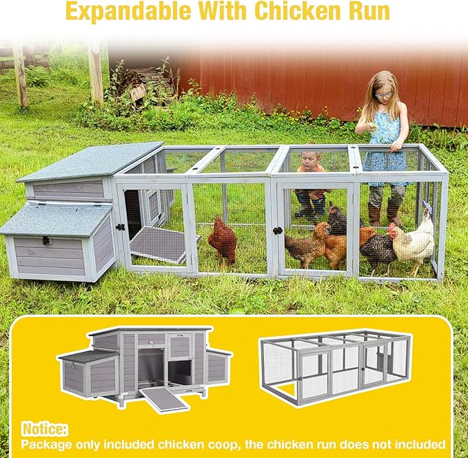 Aivituvin Large Wooden Chicken Coop, Double Nesting Boxes, Waterproof Asphalt Roof, Stainless Steel Hardware, Pull-Out Tray, Secure Poultry House for 2–4 Chickens