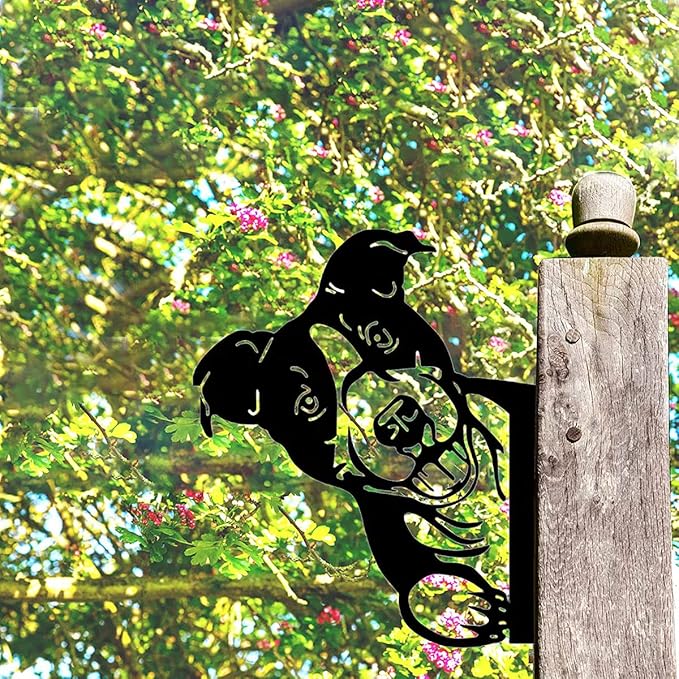 Farm Peeping Dog Metal Art Outdoor Decor Garden Fence Decoration, Farmhouse Backyard Hang Artwork Wall Decor, Outdoor Yard Patio Lawn Statue Gift for Loved Dad Grandpa (Dog)