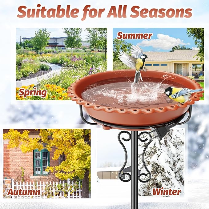 Heated Bird Baths for Outdoors Winter,100W Heated Bird Bath Bowl for Outside Thermostatically Controlled Water Heated Birdbath with Metal 5-Prong Base for Garden Patio Yard (Brown)