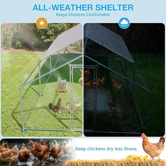Large Metal Chicken Coop, Chicken Runs for Yard with Cover, Walk-in Chicken Run, Outdoor Chicken Pen, Heavy-Duty Galvanized Frame with Roosting Ladder,10x20x6.5FT