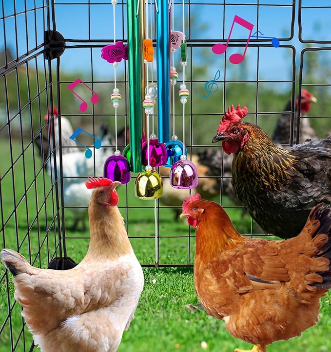 Chicken Toys for Coop, Colorful Chicken Wind Chime Enrichment Toys, Hanging Chick Peck Toy with Bells, Coop Accessories Toy for Hens Chicks Poultry