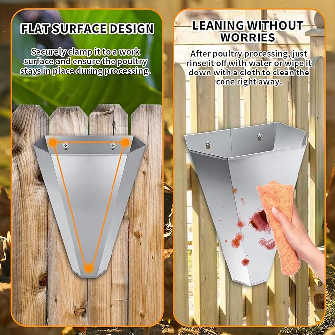 Large-Sized Galvanized Steel Chicken Restraining Cone for Poultry, Suitable for Large Layers, Broilers, Roasters, and Turkeys Up to 14 Pounds - Flat-Back Killing Cone, Easy to Clean