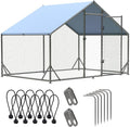 Outdoor Metal Chicken Coop Large Walk-in Poultry Cage Spire-Shaped Chicken Run with Waterproof and Anti-Ultraviolet Cover for Outside,Backyard and Farm,6.5' L x 9.8' W x 6.4' H
