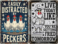 2 PCS Chicken Vintage Funny Metal Tin Sign Rooster Stars Wall Art Decor Retro Artistic Poster Plaque Decoration for Coops Farms Yard Home Bar Cafe Office Kitchen Gift for Chicken Lovers 8×12 Inches