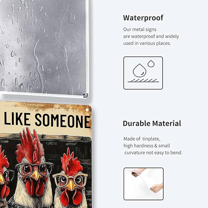 Vintage Metal Chicken Signs-Funny Chicken Decor Sign Live Like Someone Left The Gate Open Tin Sign for Home Chicken Coop Farm Fence Kitchen Bathroom Bedroom Wall Decor 8x12 Inches