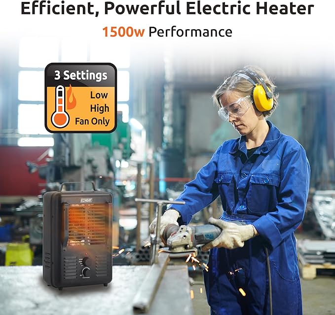 EZ-HEAT 1,500-Watt Portable Milkhouse Style Utility Space Heater with Adjustable Thermostat, Overheat Protection, and Safety Tip-Over Switch, Matte Black, MTFH-01C-MB