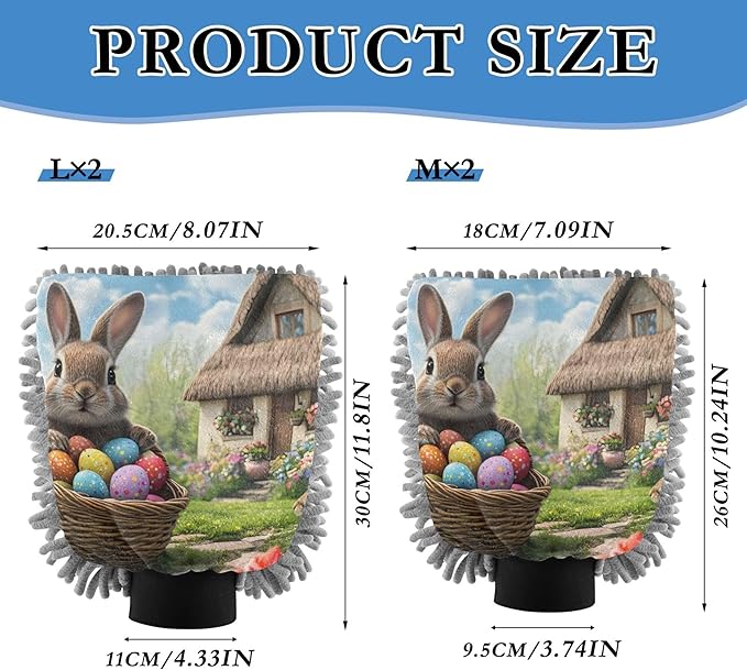 Washing Mitts Car Wash Microfiber Absorbent Chenille Cleaning Pad Car Washing Sponge Scratch Free Cute Bunny Basket Colorful Eggs, Large x 2 Pack