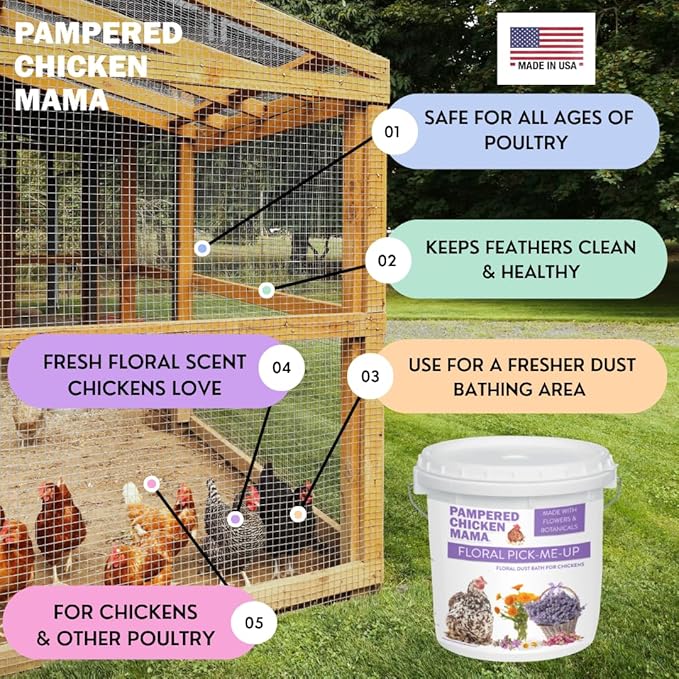 Pampered Chicken Mama Floral Dust Bath with Premium Herbs & Flowers: All Natural Poultry Supplies for Hens Who Love Bathing in Chicken Coops - Pick Me Up Floral Dust Bath (20 pounds)