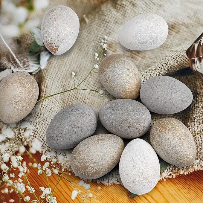 Gejoy 12 Pcs Easter Speckled Eggs Neutral Plastic Fake Chicken Eggs Pastel Textured Easter Decor Vintage Decorative Vase Bowl Fillers Farmhouse Spring Decorations for Home Table DIY Craft (Brown)