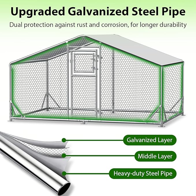 10x6.5 FT Metal Chicken Coop, Functional Split Door Chicken Coop Run with Cover & Hardware Cloth,Heavy Duty Chicken Pen with Aluminum Frame, Easy Setup Animal Run for Hen, Duck, Goat