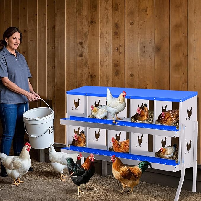 10-Panel Galvanized Steel Nesting Box for Chicken Coop - Removable Drop Tray & Ventilation - Easy Clean Laying Box for Hens, Ducks - Rustproof Design Protects Eggs