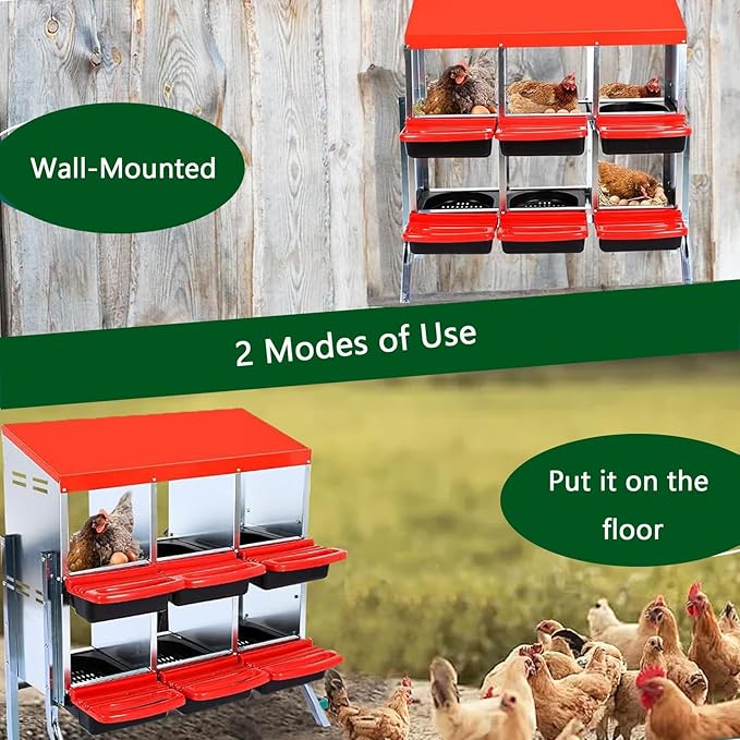 Chicken Nesting Boxes, 8 Holes Metal Chicken Egg Laying Box with Swing Perch and Rollout Egg Collection,for Various Chicken Breeds Without Stand - Red 0.6mm
