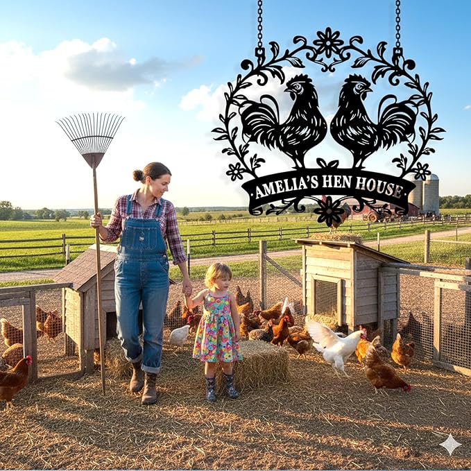 Custom Chicken Coop Metal Sign, Personalized Chicken Coop Sign for Outside, Custom Metal Hen House Farm Signs, Chickens Hen House Farmhouse Wall Art Decor
