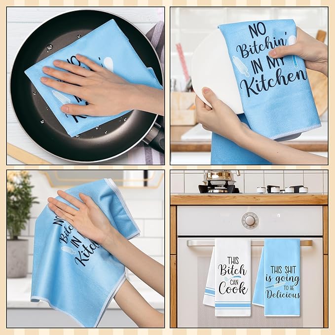 GROBRO7 Funny Sayings Hand Towel - 6Pcs No Bitchin in My Kitchen Fun Kitchen Decorative Soft Polyester Dish Towels for Bar Dining Room Restaurant Decor, Housewarming Gift for Hostess Home Friends