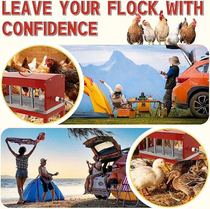 Automatic Chicken Waterer，Stainless Steel Large Chicken Drinker with Float Valve,Multi-Side Drinking Holes and Detachable Legs,Easy Clean Poultry Water Dispenser for Chicken Coop Duck Pigeon,Goose