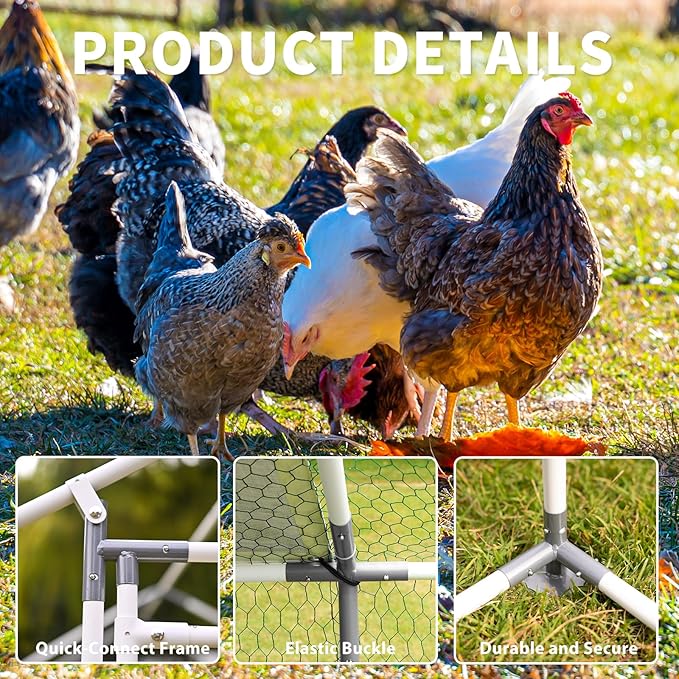 Large Metal Chicken Coop Walk-in Poultry Cage with Water-Resident and Anti-UV Cover Duck Rabbit Cat House Outdoor Chicken Run Pen with Spire Shaped Cage