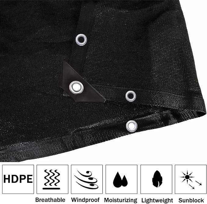 90% Heavy Duty Shade Mesh Tarp Shade Cloth Taped Edge with Grommets - for Outdoor Plant Cover,Patio,Tomatoes Barn Kennel,Greenhouse (Black, 16 ft X 20 ft)