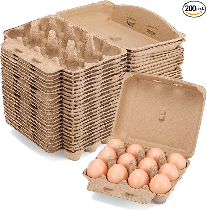 Zubebe 200 Pieces Paper Pulp Egg Cartons, 3 x 4 Style, Sturdy, Multi-Functional, Degradable, Cardboard Material, Ideal for Family, Farms, Markets, Storing, Transporting, Selling