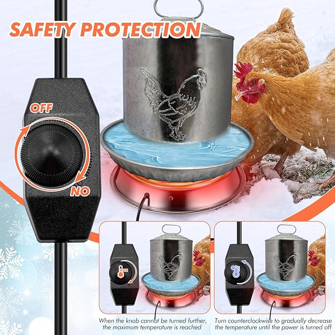 Sliner 4 Pack Chicken Water Heater for Winter 11.8'' Poultry Water Drinker Heated Base Stainless Steel Heated Base for Poultry Drinking