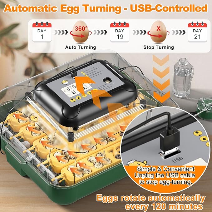 49 Egg Incubator for Hatching Eggs with Automatic Egg Turning, Temperature & Humidity Display, Hatch Day Countdown, Auto Water Refilling System, Egg Candler, Multifunctional Egg Tray for Chicken