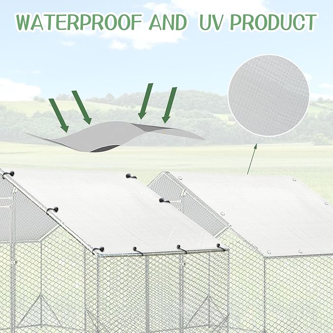 2 PCS Outdoor Chicken Coop Cover with 40 Piece Ball Bungee Cord ，Waterproof and Sunproof Enclosure Chicken Coop Tarp for Outdoor Large Walk-in Pens (only Cover,White, 11.5 x 6.5 ft)