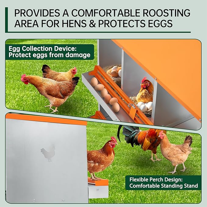 Garvee Nesting Boxes for Chickens, 4 Compartments Metal Chicken Nesting Box, Chicken Egg Laying Box with Large Vented Holes for Easy Egg Collection