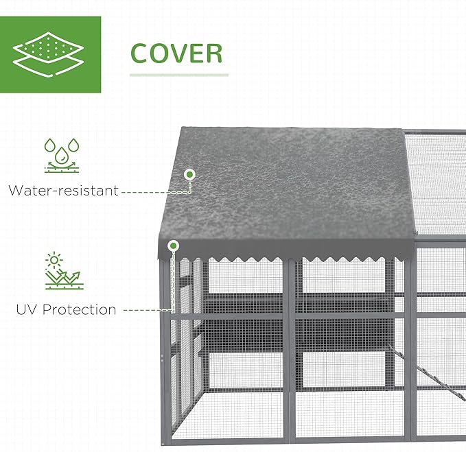 PawHut Large Chicken Run, Wooden Chicken Coop with Waterproof & Anti-UV Cover, Split Door, 4 Nesting Boxes, Roosting Bar, Walk-in Chicken Pen for 8-12 Chickens, for Backyard, Farm, 9' x 6' x 6'